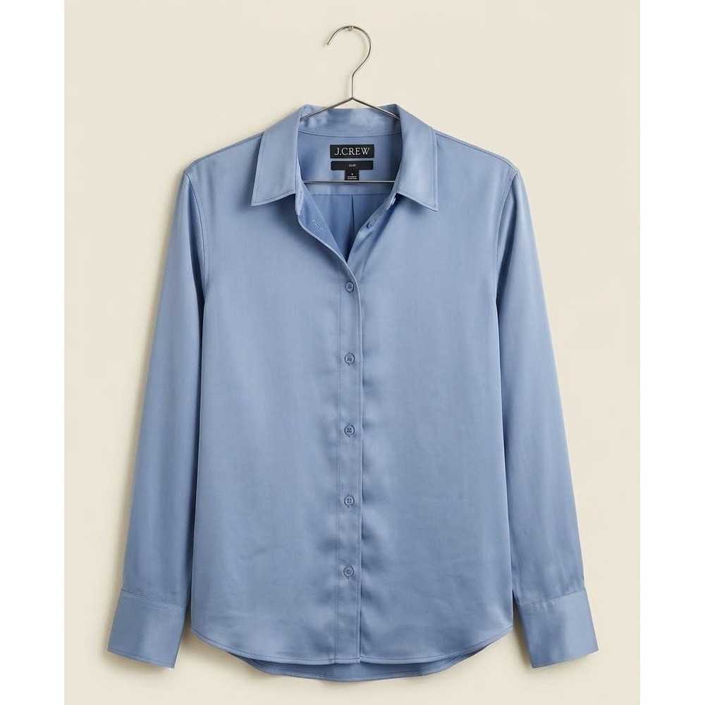 J.Crew Slim Women 8 Blue Satin Button Down Workwear Blouse Long Sleeve Siren